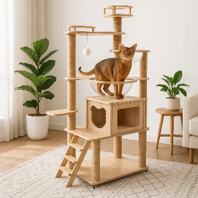 arbre-à-chat-en-bois-super -confortable