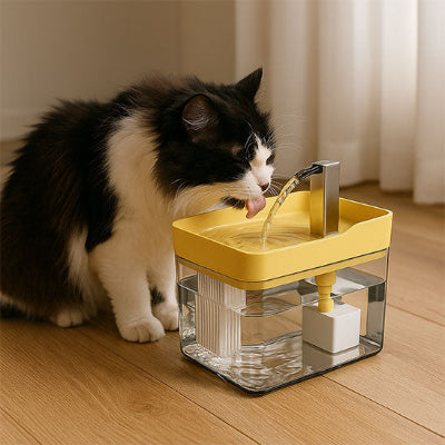 fontaine-a-eau-chat-silencieuse-jaune