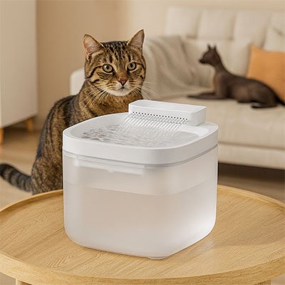 fontaine-eau-chat-blanche